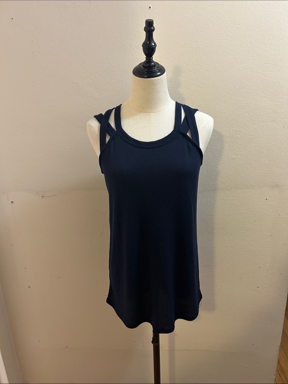 7th Ray Navy Double-Strap Ribbed Tank*